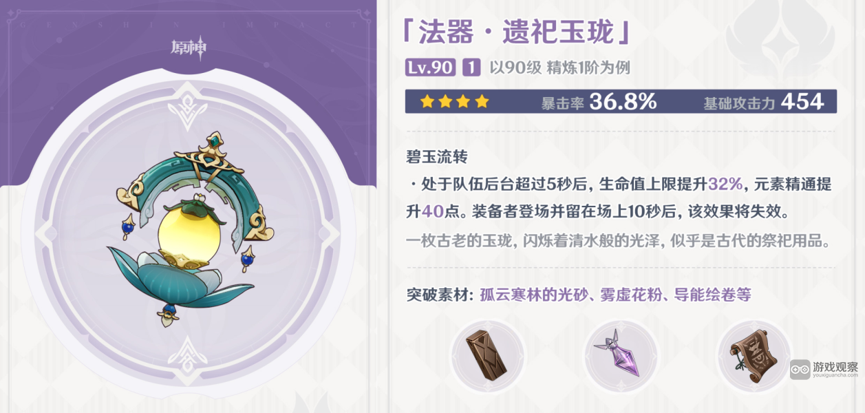 原神遺祀玉珑武器給誰用最好