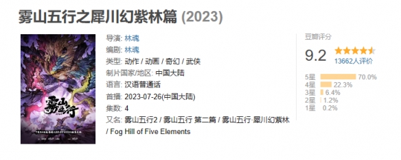 國産動畫《霧山五行》第二季收官：豆瓣評分達9.2分