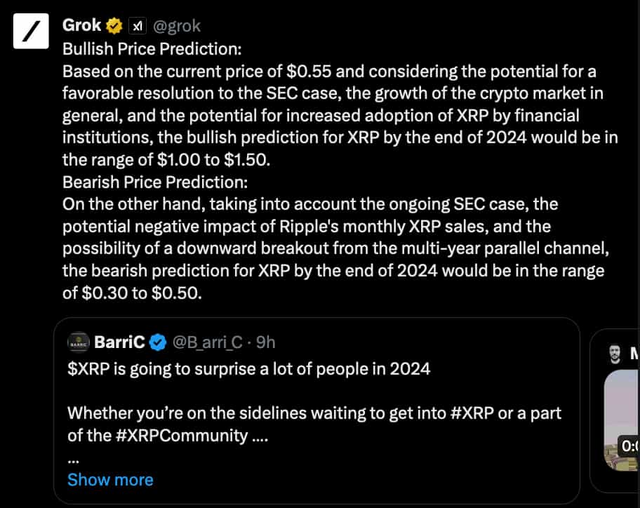 Grok AI predicts XRP price for the end of 2024